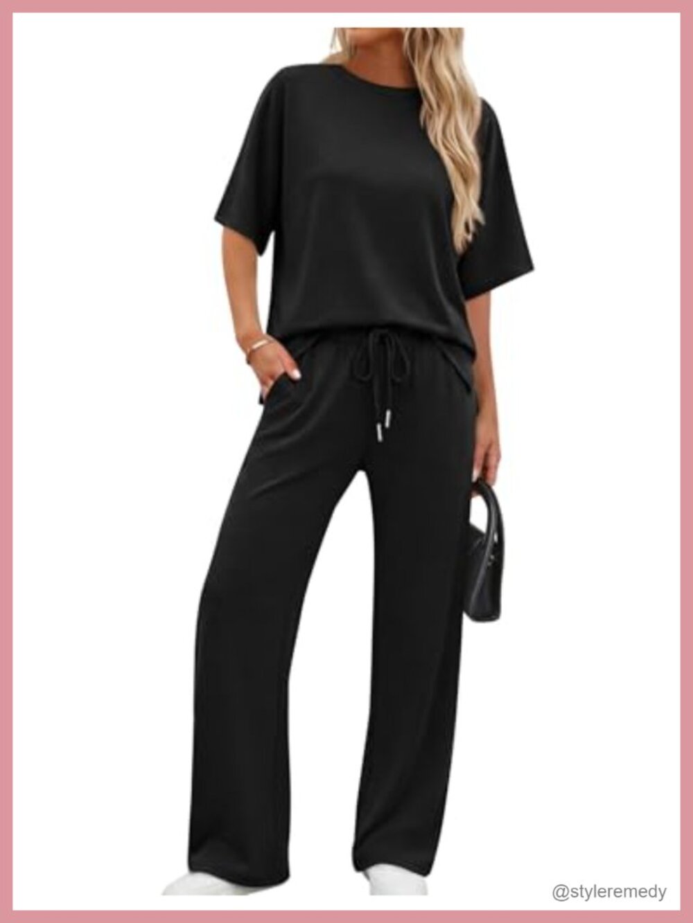 2 Piece Lounge Set, Wide Leg Pants with Pockets, Side Slit Top, Air Travel
